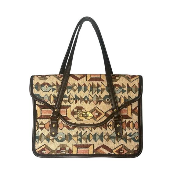 Vintage Handbags - VTG Spilene Tapestry Southwestern Handbag 1950s Turn-Lock Closure Made in U.S.A.